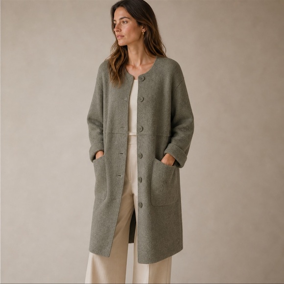 RODIER Jackets & Blazers - Rodier France Wool Angora Long Cardigan Jacket Green Grey S/M Relaxed Fit
